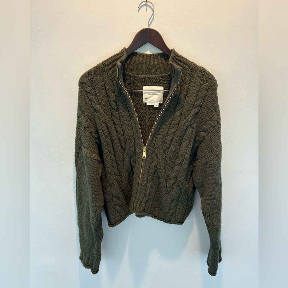 Olive Green Anthtoologie Zip up Sweater